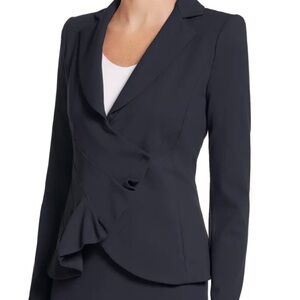Emporio Armani Black Ruffled Navy Blazer Size 10
